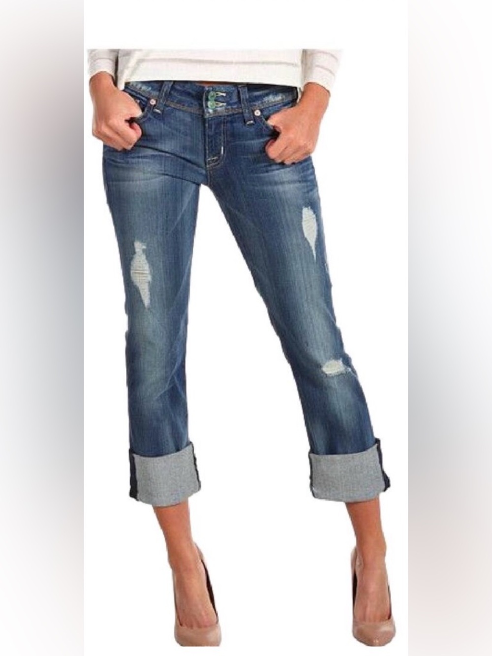 Hudson Jeans- Distressed Ginny Crop ; Size 29